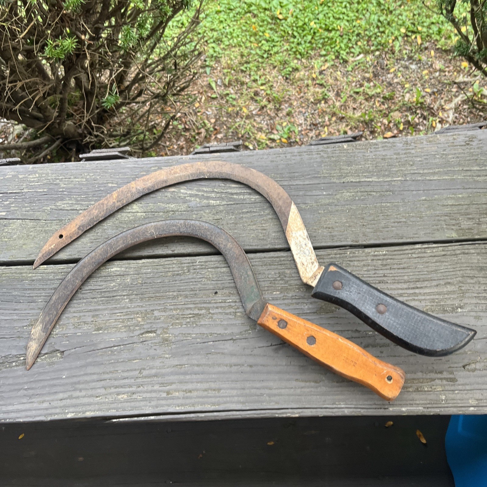 Vintage Hand Sickle Scythe Garden Farm Tool Grimm Reaper Halloween Decor - Pair*