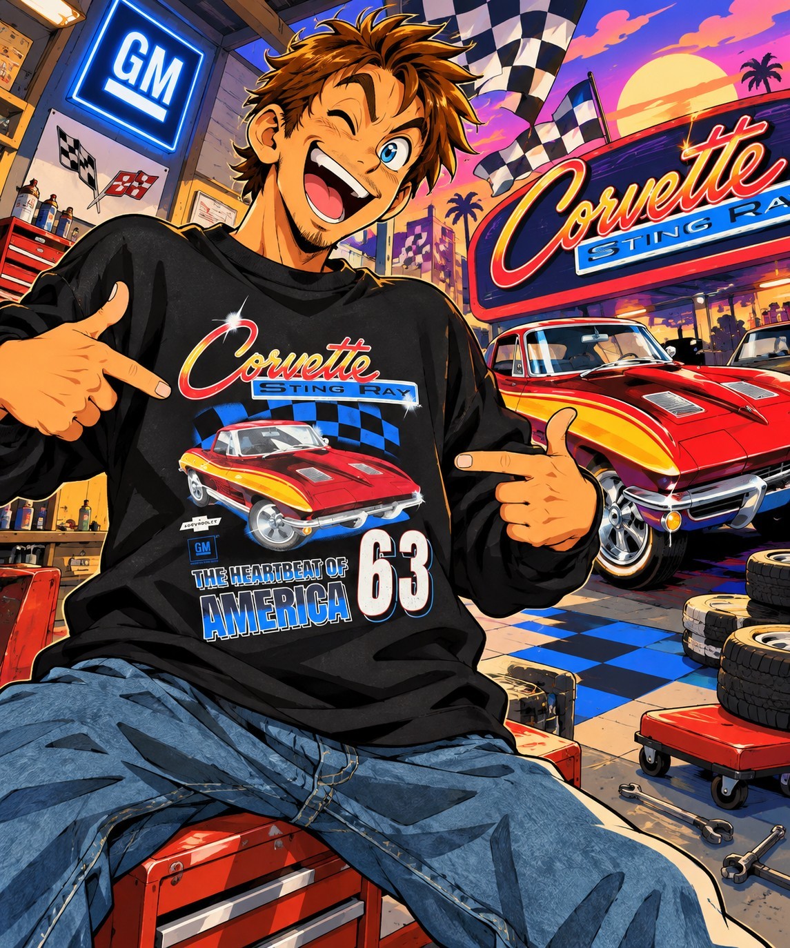 GM Liscensed- Men\'s Medium- \'63 Corvette= Sting Ray- Black Chevy Sweatshirt GM Liscensed- Men\'s Medium- \'63 Corvette= Sting Ray- Black Chevy Sweatshirt