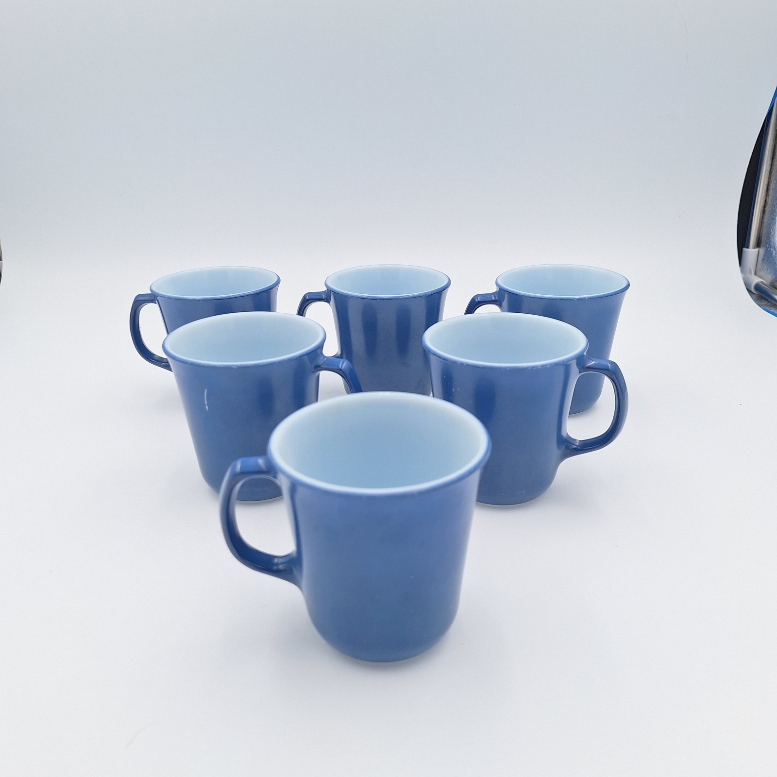 Set of 6 Vtg 1960s (Pyrex) Corning Slate Blue Milk Glass Mugs #28 Coffee Cups