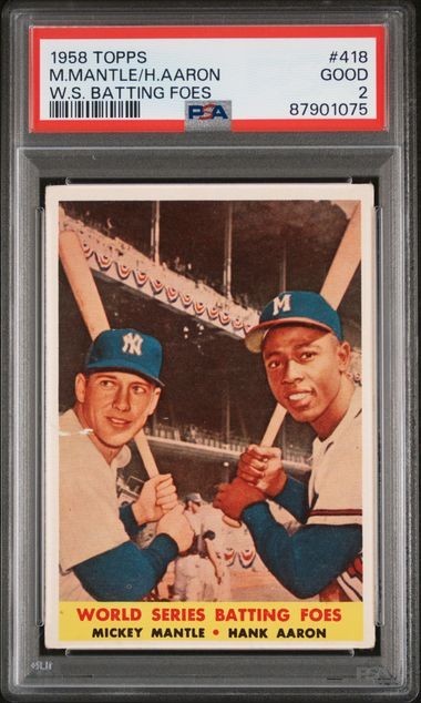 1958 Topps World Series W.S. Batting Foes #418 Mickey Mantle Hank Aaron PSA 2