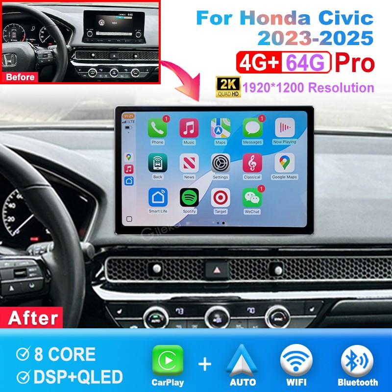 12.5\'\' 2K Screen For Honda Civic 2023-2025 Android Radio Carplay Android Auto