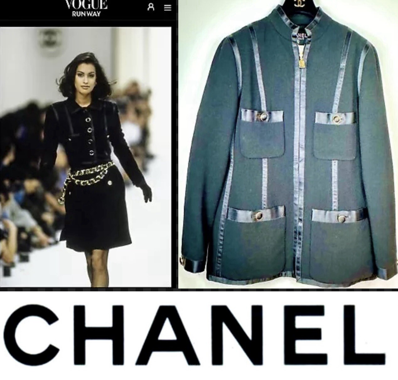 Chanel Vintage 1991 1992 Black Tweed Jacket Skirt Suit Set 38 40 42 8 10 90s M L