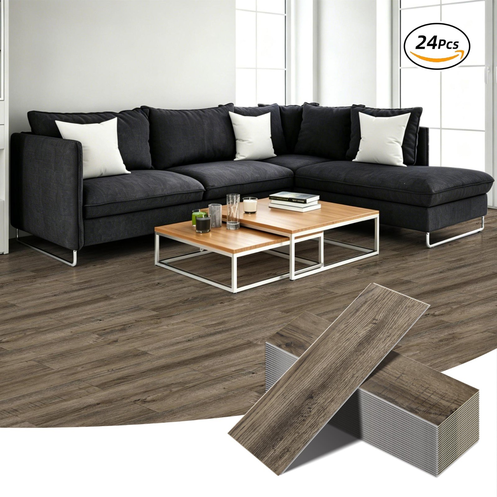 24 pack - SPC Vinyl Flooring Planks Waterproof Click Lock Wood Grain Floor Tile