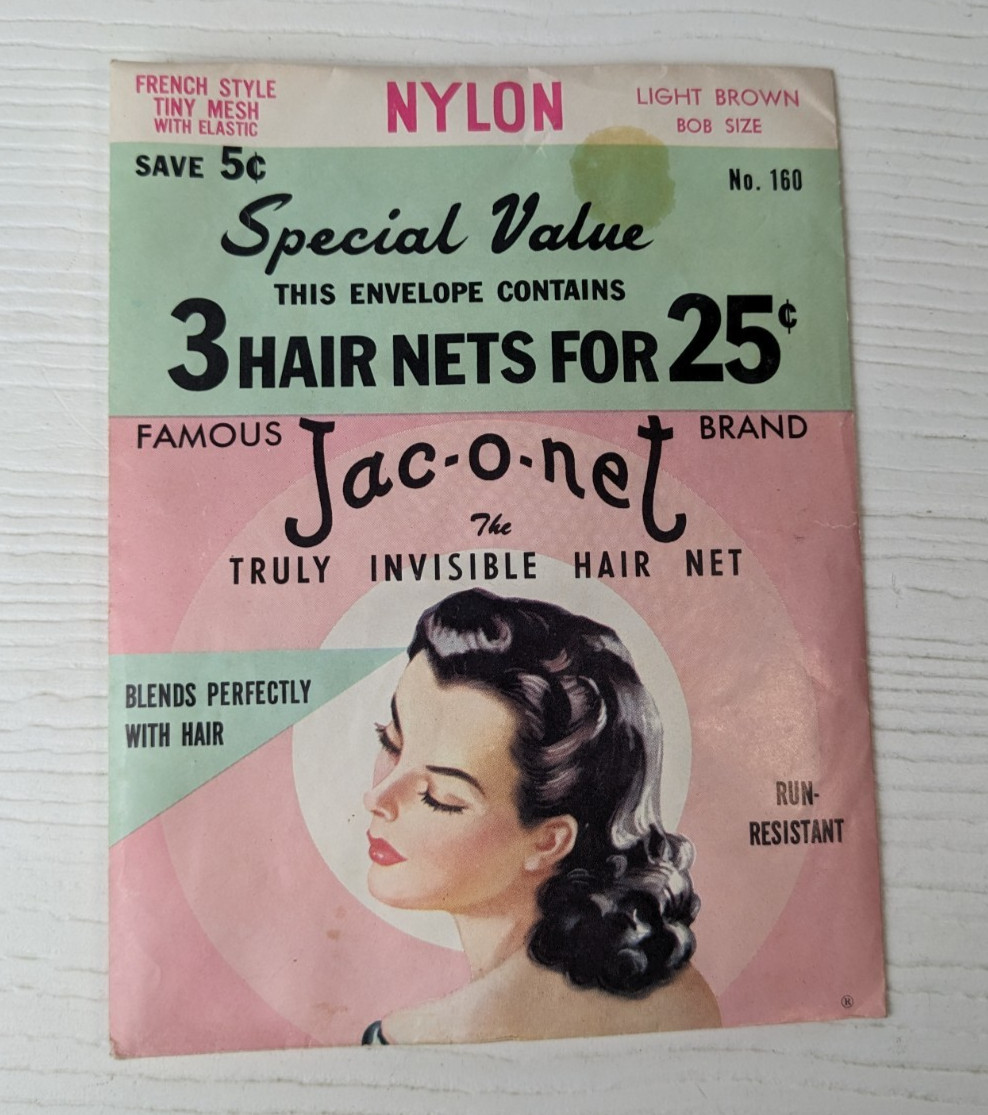 1960\'s Vintage AD packaging nylon HAIR NET  -JAC-O-NET (includes 2 of 3 NETS)