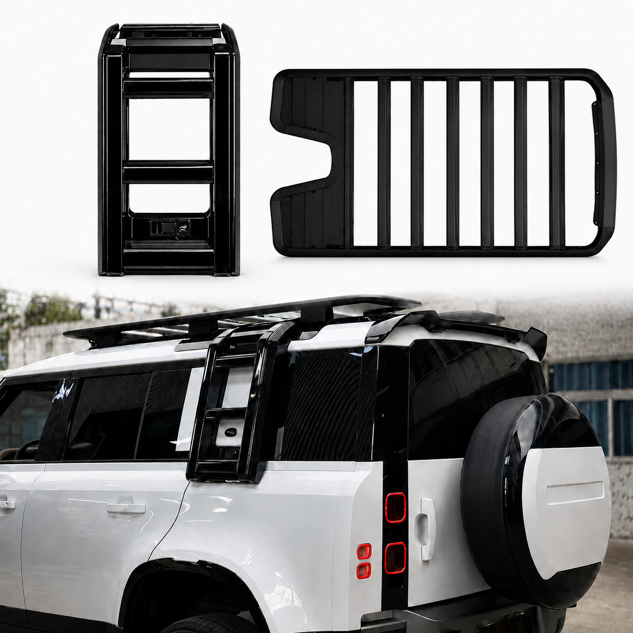 2PCS Expedition Roof Rack Platform + Side Ladder For LR Defender 110 2020-2026 2PCS Expedition Roof Rack Platform + Side Ladder For LR Defender 110 2020-2026