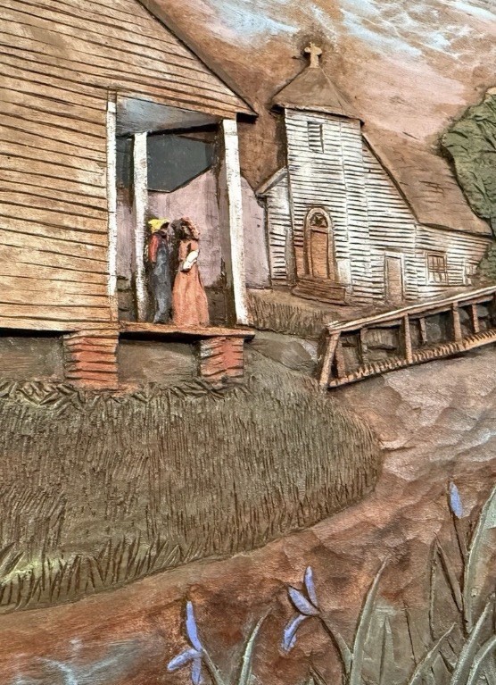 Vintage Louisiana Creole Scene Wood Graph, Kay Glenn Folk Art Southern 12 X 18”