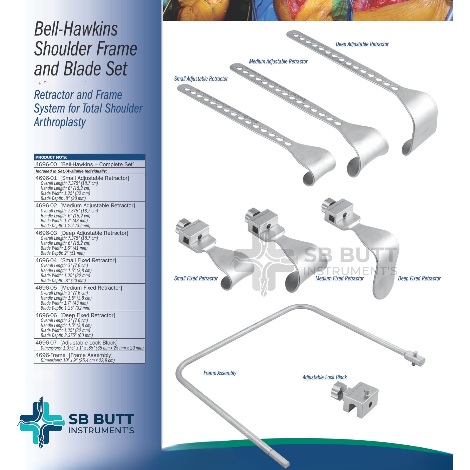 Bell-Hawkins Shoulder Frame and Blade Set of 8 Shoulder Arthroplasty Orthopedic