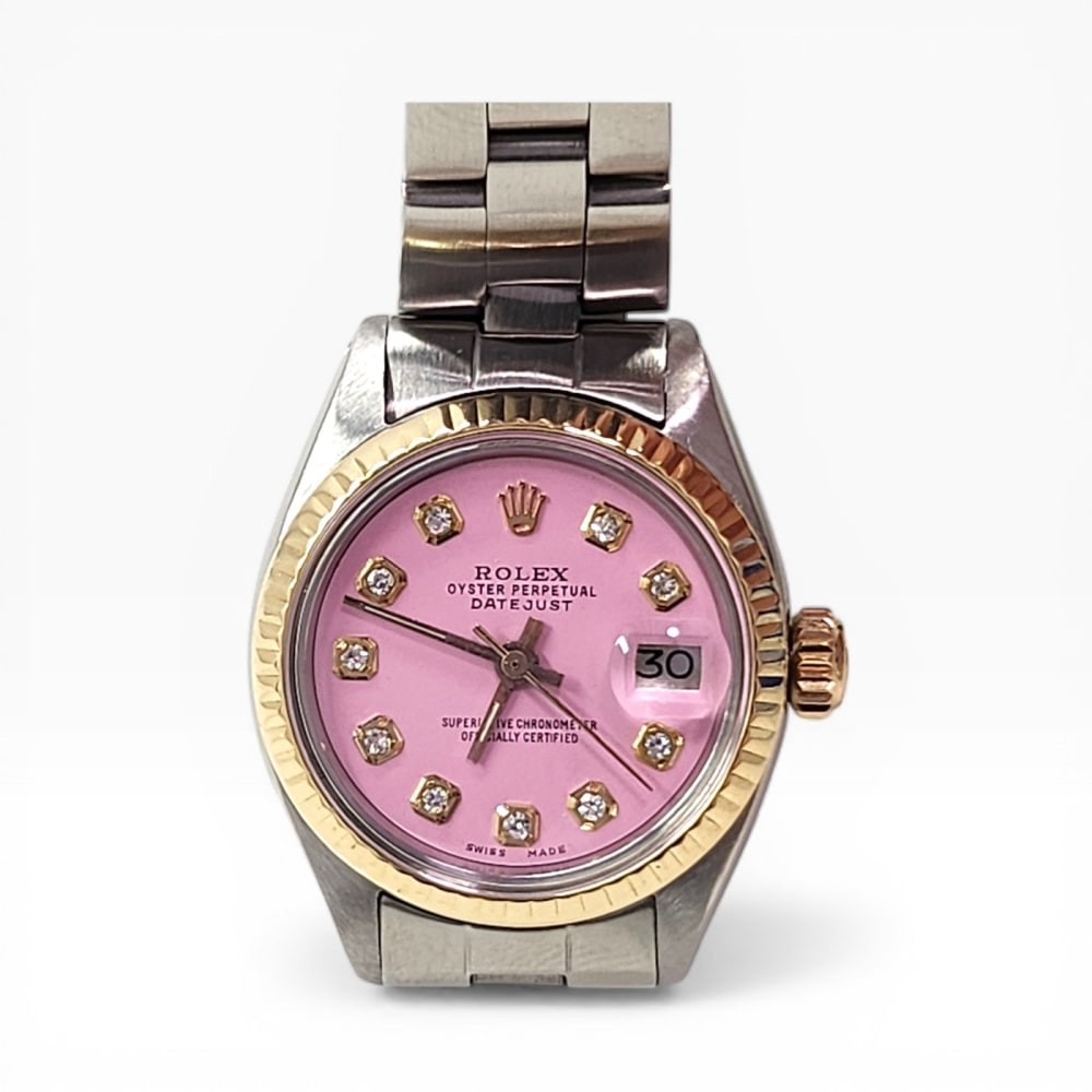 Rolex Lady Datejust 26 mm Two Tone Candy Pink Diamond Dial Watch 6917 Circa 1978