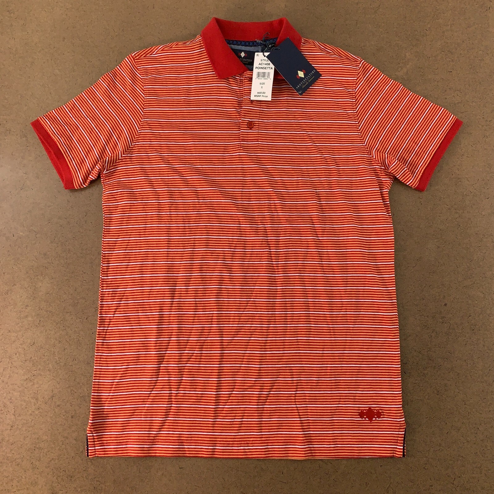 ArgyleCulture Men\'s Size Small Red Orange Striped Short Sleeve Polo Shirt NWT