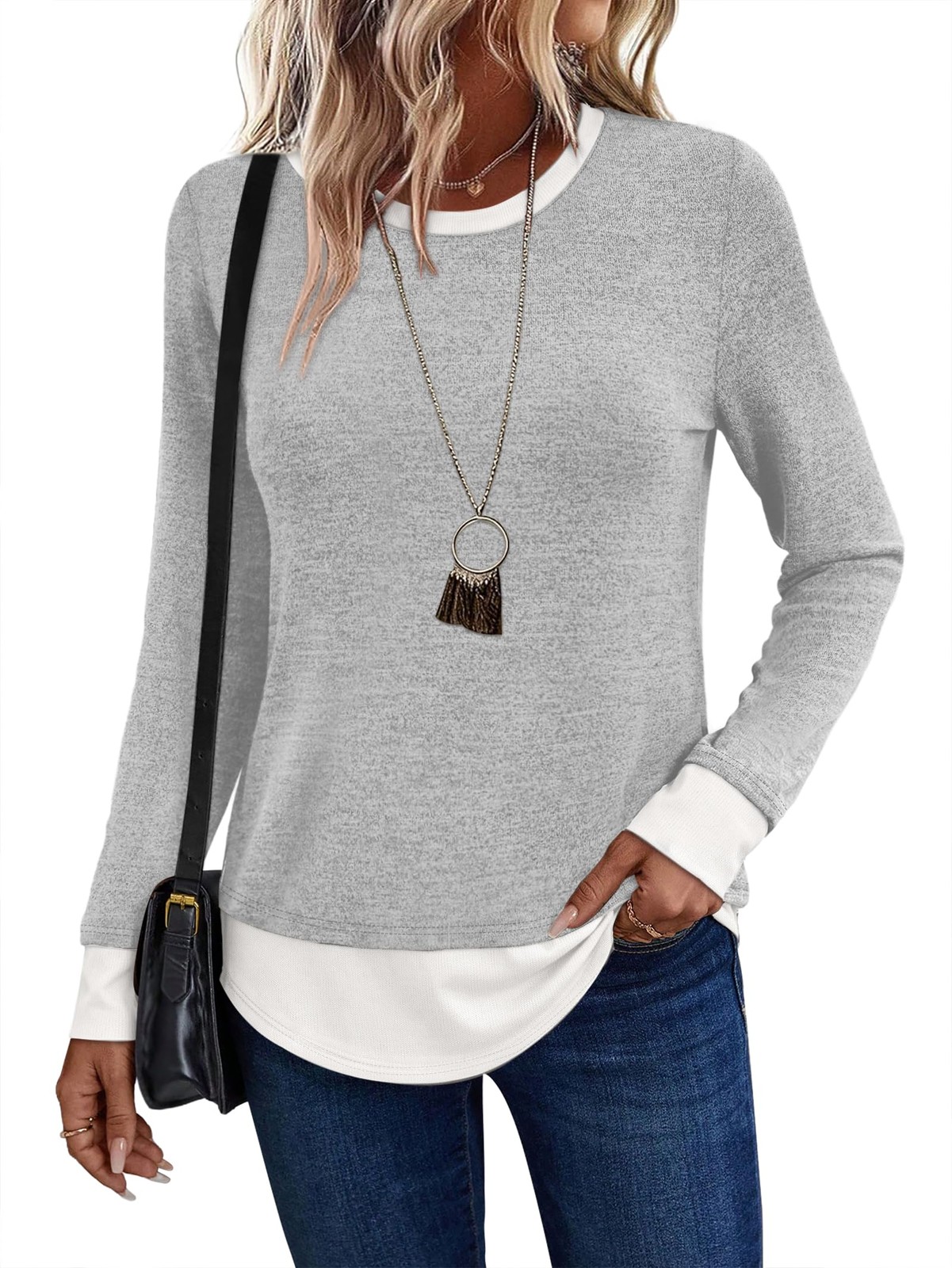 WIHOLL Fall Sweaters Lightweight Dressy Casual Blouse Grey L WIHOLL Fall Sweaters Lightweight Dressy Casual Blouse Grey L