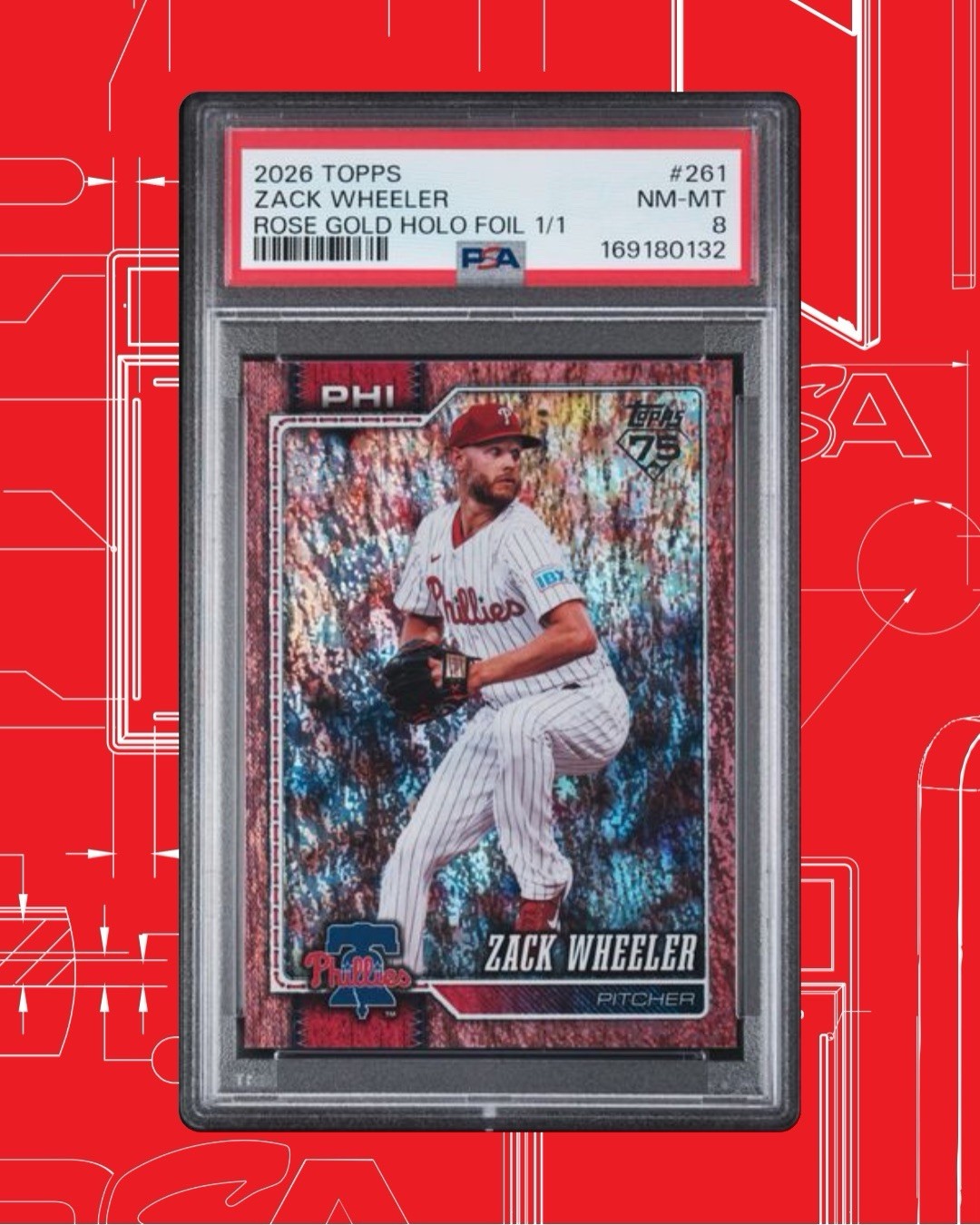 Topps 2026 Zack Wheeler Rose Gold Holo Foil 1/1 #261 PSA 8 Phillies MLB Topps 2026 Zack Wheeler Rose Gold Holo Foil 1/1 #261 PSA 8 Phillies MLB