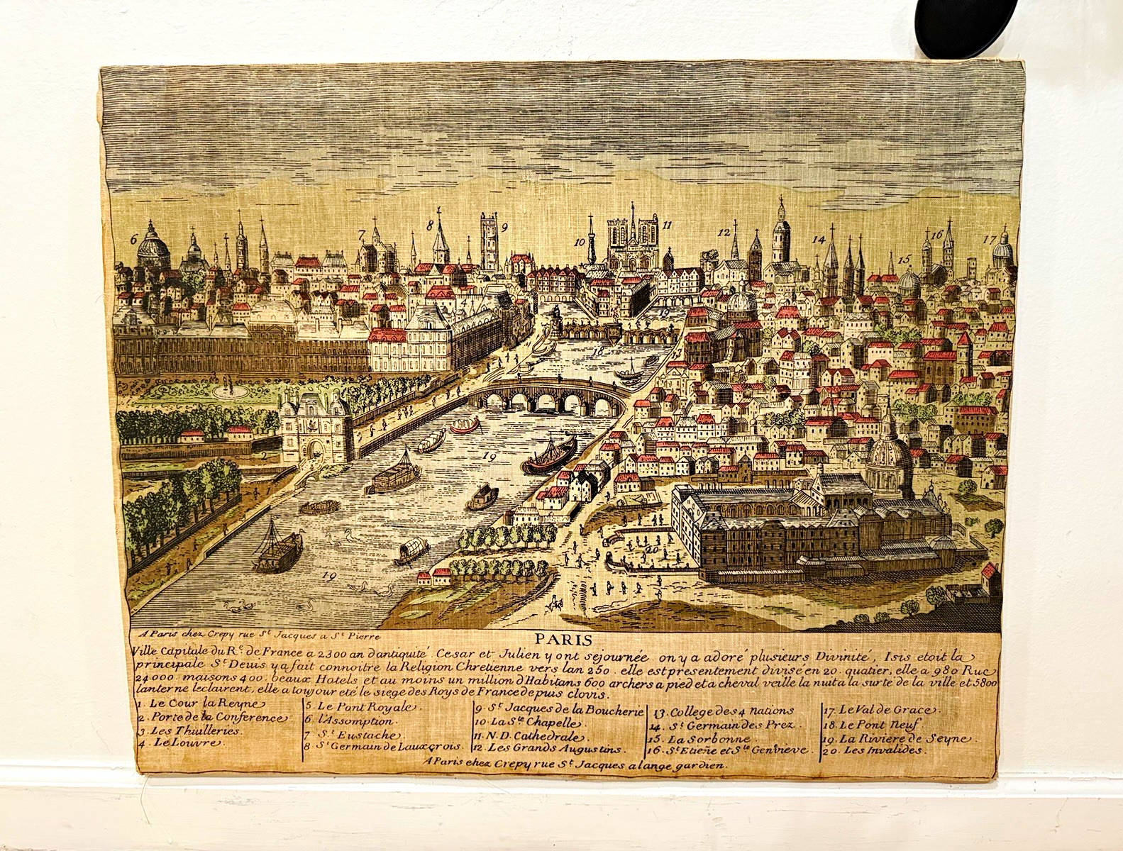 Possible 18th Century French Engraving “Paris” by Jean Crépy, Hand Colored Possible 18th Century French Engraving “Paris” by Jean Crépy, Hand Colored