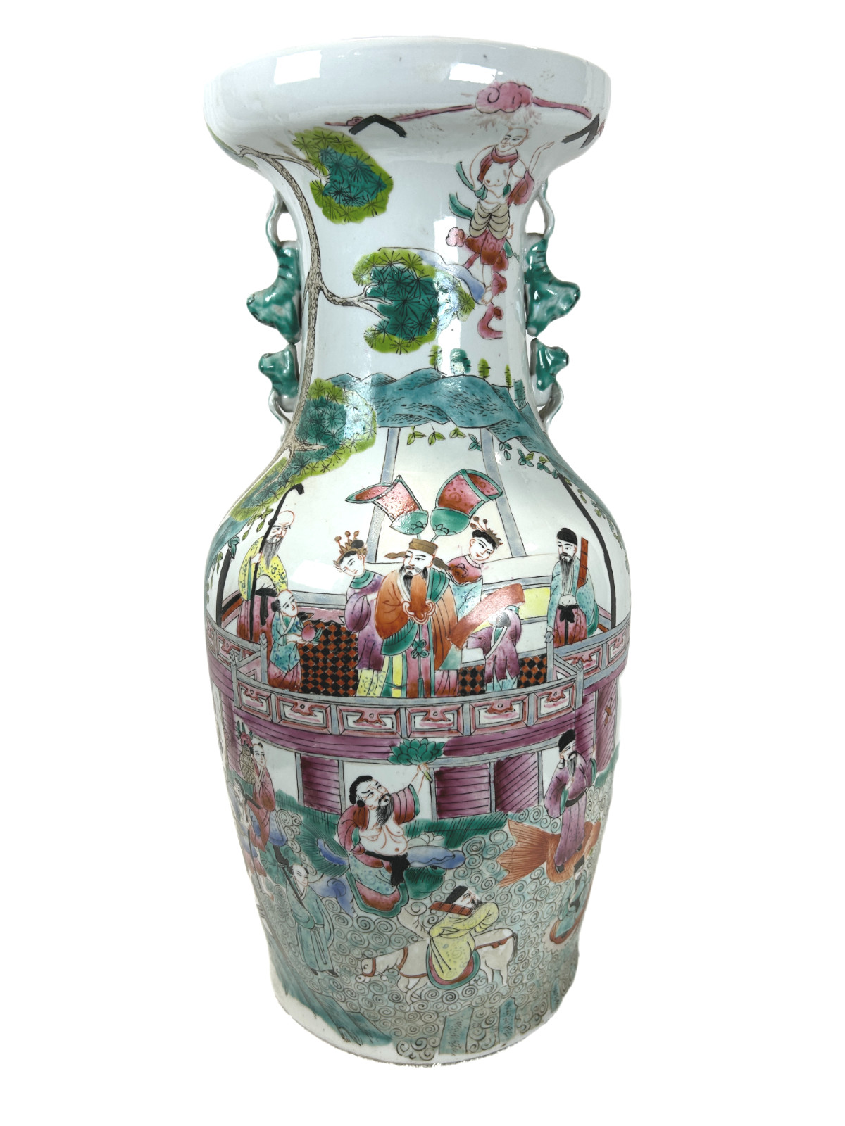 Antique Chinese Famille Rose Eight Immortals Vase Late Qing Republic 18\