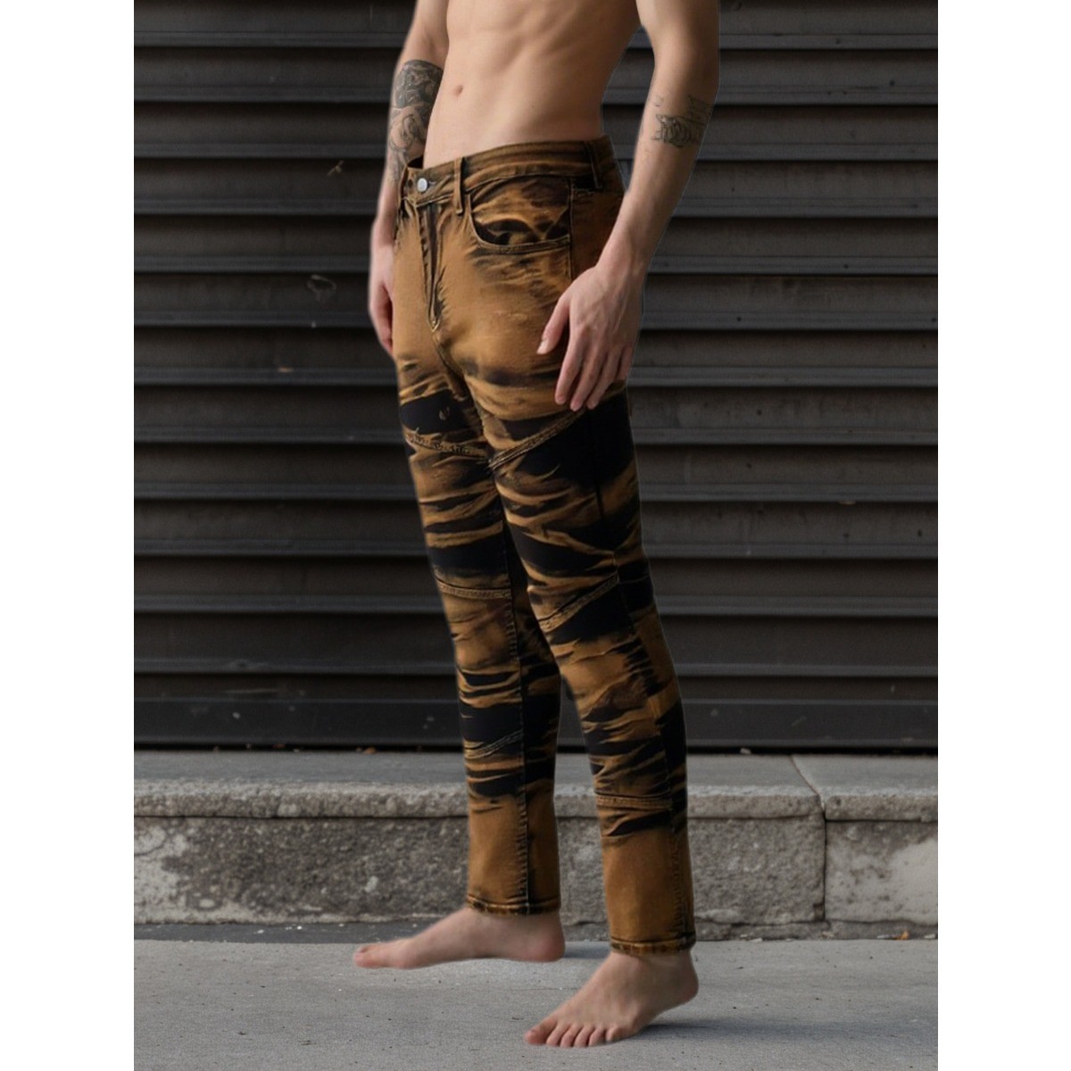 Men’s Retro Camouflage Stacked Flare Denim Jeans,Vintage Camo Printed Distressed Men’s Retro Camouflage Stacked Flare Denim Jeans,Vintage Camo Printed Distressed