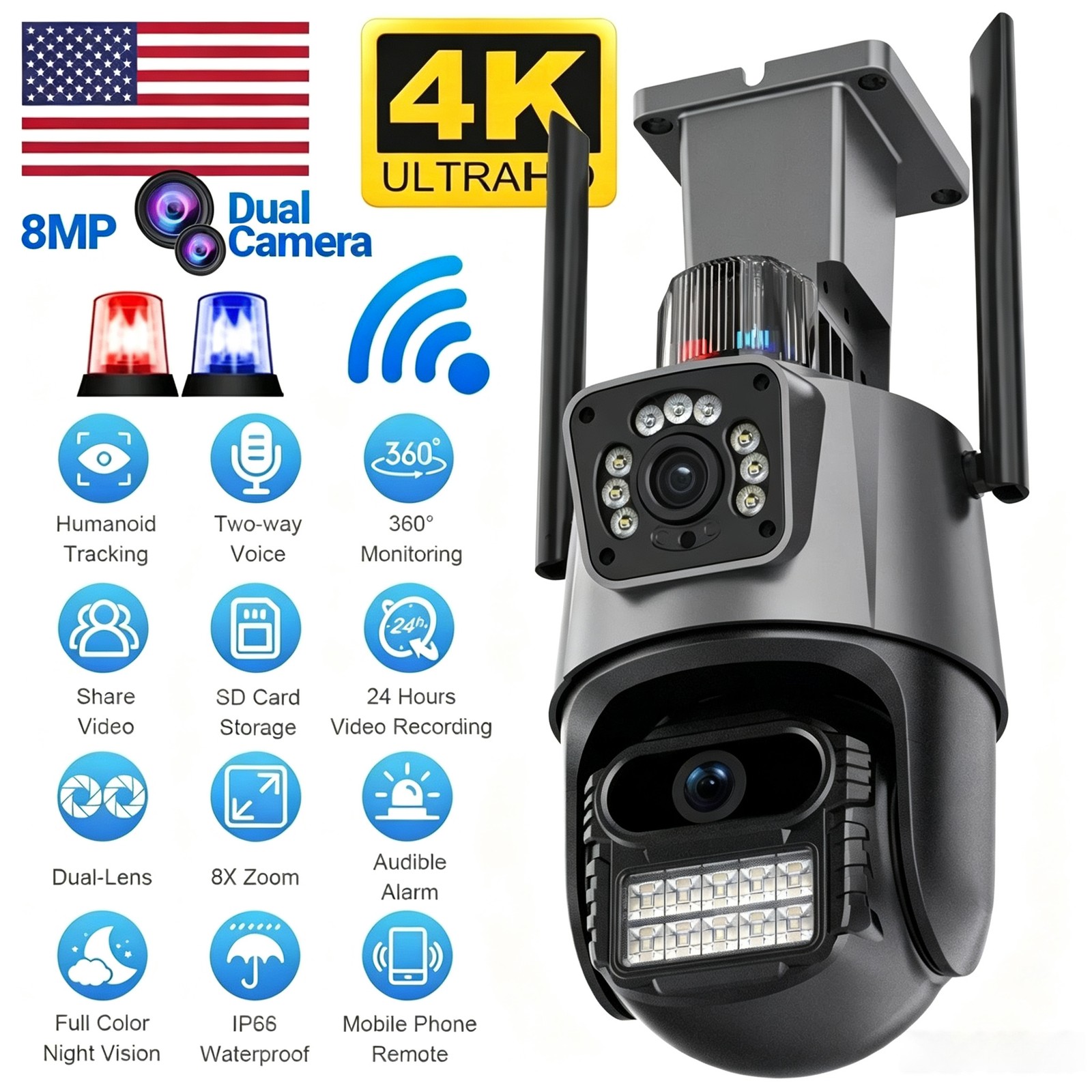 Dual Lens 4K WiFi Security Camera 8X Zoom Outdoor Home Night Vision CCTV PTZ US Dual Lens 4K WiFi Security Camera 8X Zoom Outdoor Home Night Vision CCTV PTZ US