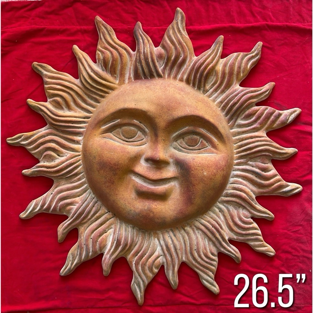 Vintage Terracotta Sun Face Wall Plaque Rustic Clay Celestial Garden Decor 26.5\ Vintage Terracotta Sun Face Wall Plaque Rustic Clay Celestial Garden Decor 26.5\
