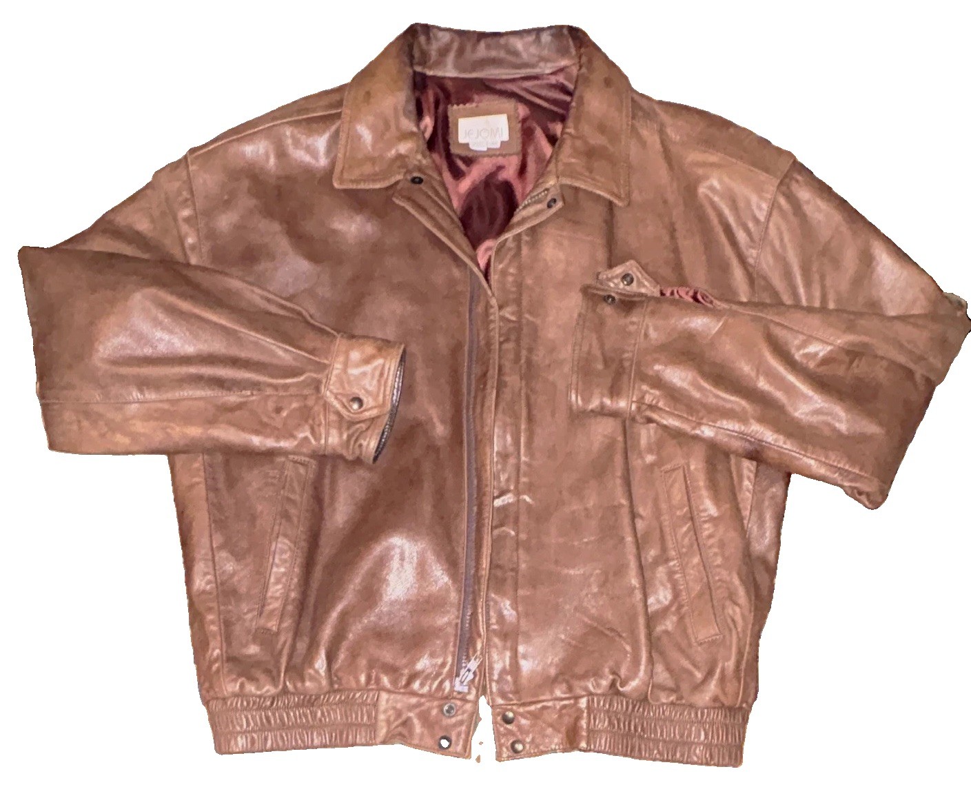 Lone Pine Brown Leather Bomber Jacket Men\'s 44R Lined Pockets Full Zip Lone Pine Brown Leather Bomber Jacket Men\'s 44R Lined Pockets Full Zip