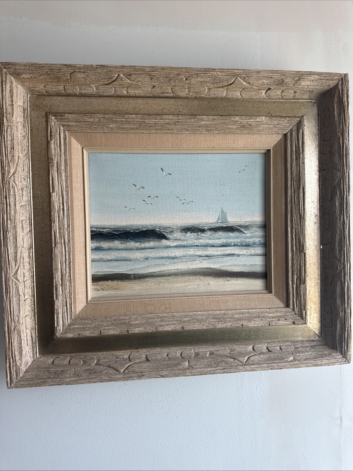 Original Painting Ship Seascape Framed Gold Signed Vintage Art