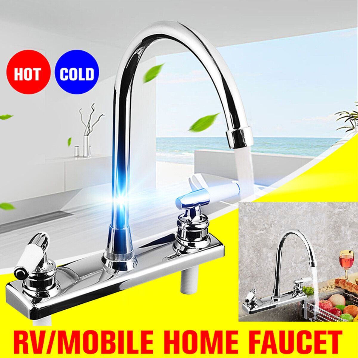 8Inch RV/Mobile Motor Vehicle Kitchen Sink Faucet Stainless Steel Finish Plastic