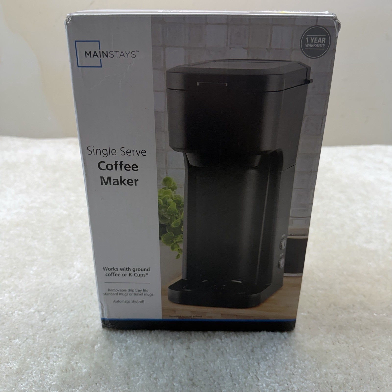 Mainstays Single Serve Coffee Maker Black Matte K Cup Pod Ground Coffee New