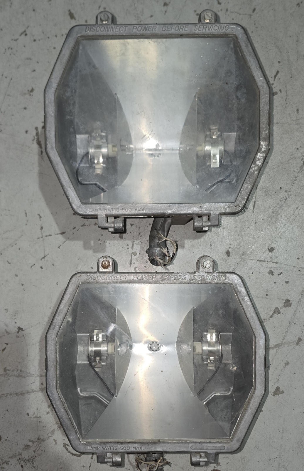 Lot of 2 Vintage Industrial 500W T3 Halogen Flood Light Fixtures 120V