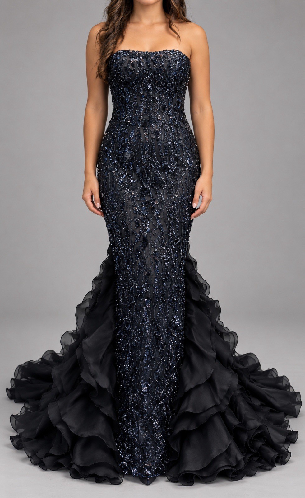 STUNNING JOVANI BLACK GUNMETAL PEAGEANT EVENING DRESS SIZE 2 $1200