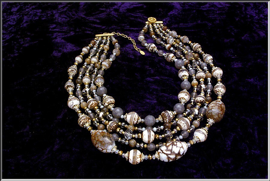 Vtg Amazing Couture Jose & Maria Barrera 5 Strand Art Glass & Crystal Necklace Vtg Amazing Couture Jose & Maria Barrera 5 Strand Art Glass & Crystal Necklace