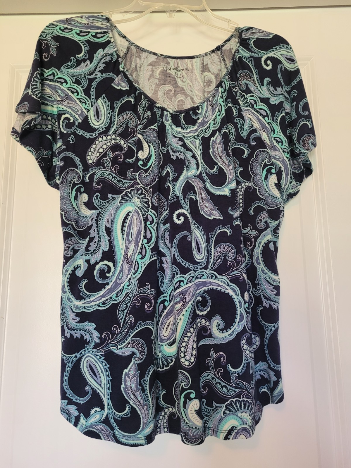 Croft & Barrow Scoop Neck Dressy Tee Navy Paisley Women\'s XS