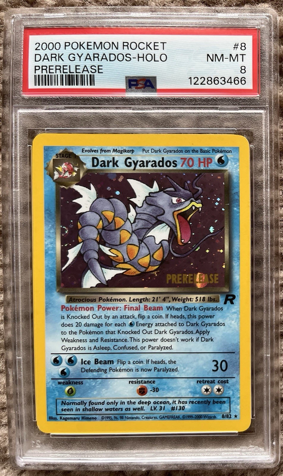 2000 Pokemon Rocket #8 Dark Gyarados Holo Prerelease PSA 8