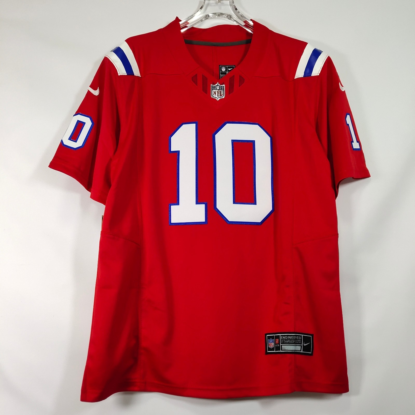 Drake Maye #10 red short sleeve quilted jersey S-4XL