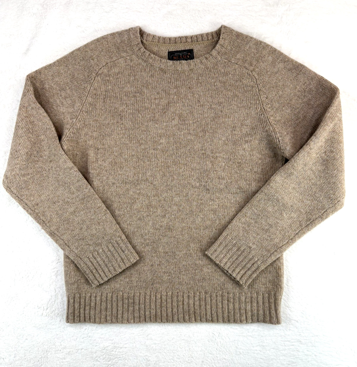 BEAMS Plus Japan Men’s M 100% Wool Crewneck Sweater Oatmeal Raglan Knit