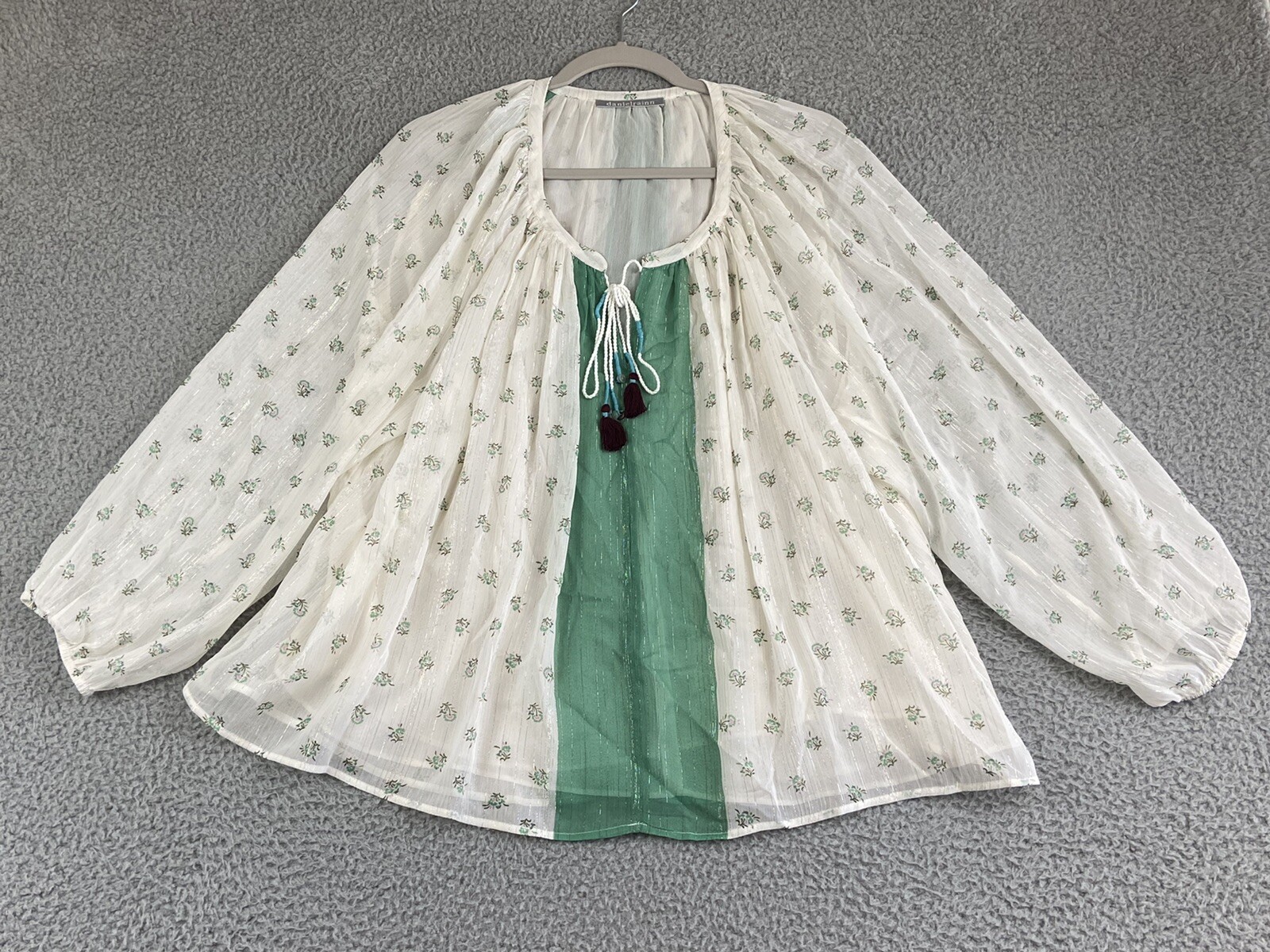 Anthropologie Daniel Rainn Artsy Green Floral Bohemian Blouse Relaxed L/XL New