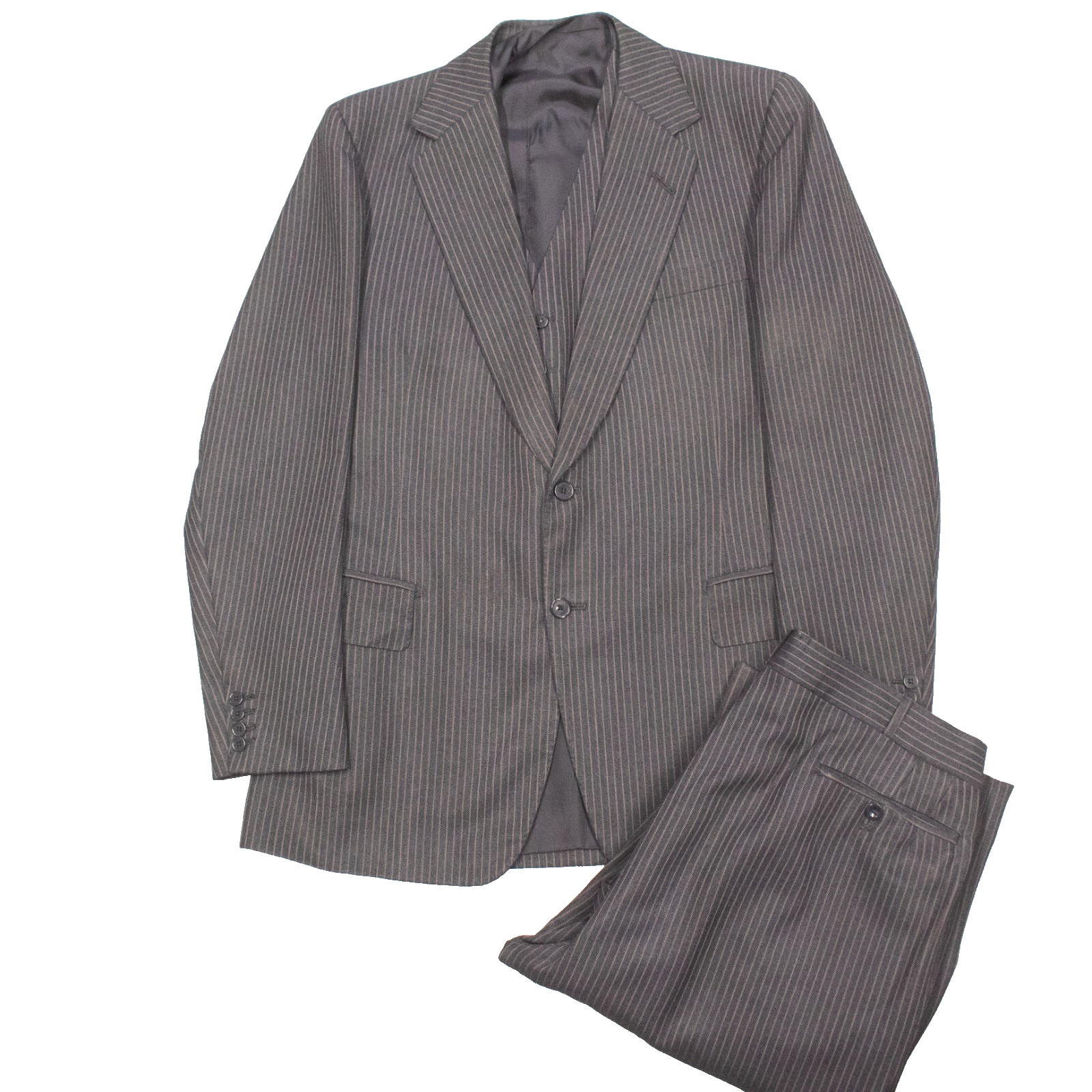 Vintage 3pc Bespoke Savile Row Suit Strickland & Sons Striped Wool 42R 36x31