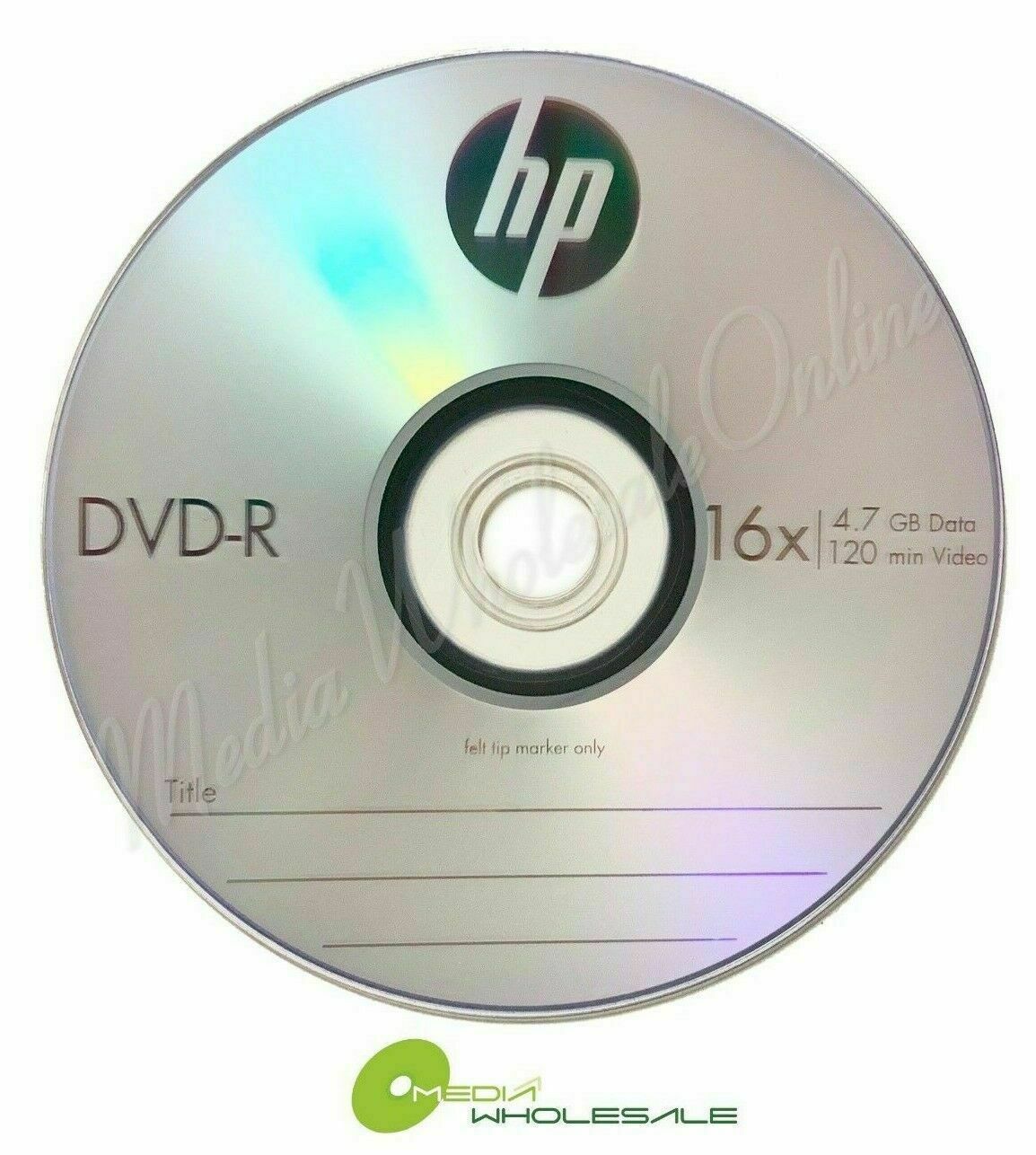 10 Pack HP 16X Blank DVDR DVD-R Logo Branded 4.7GB Media Disc in Paper Sleeve