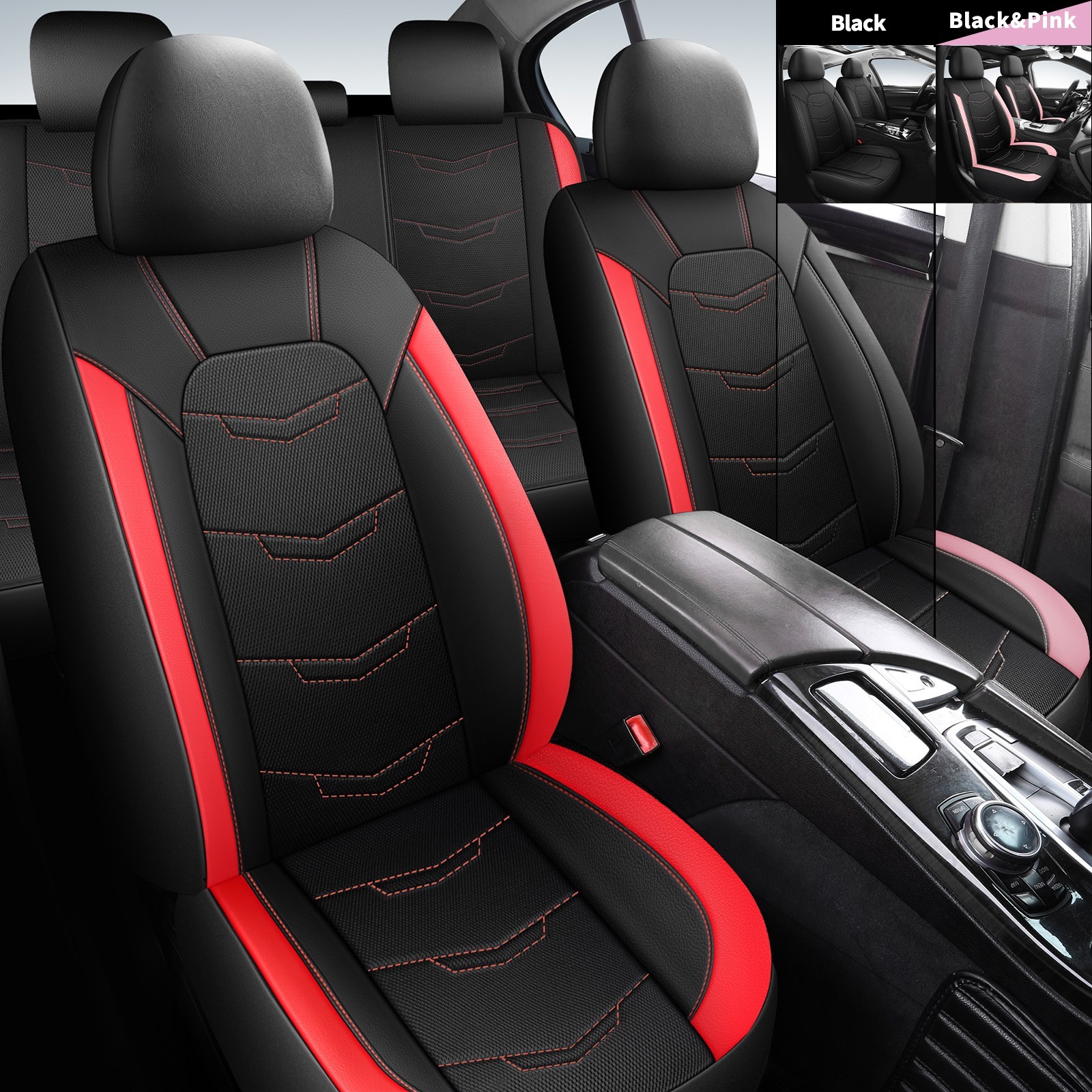 Axlcore Breathable Leather Car Seat Covers 5-Seat Front Rear Full Set Protectors Axlcore Breathable Leather Car Seat Covers 5-Seat Front Rear Full Set Protectors