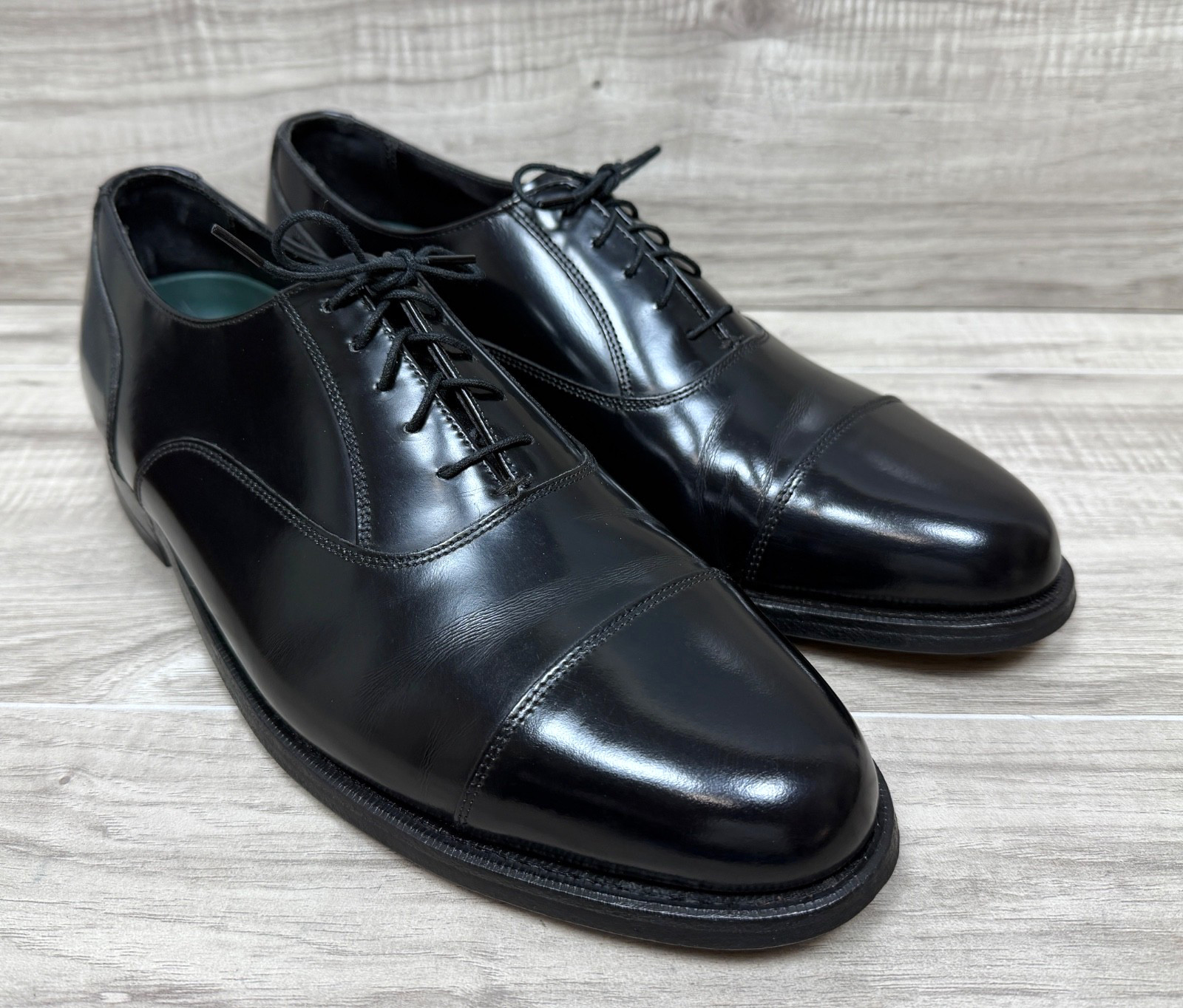 Vintage Florsheim Imperial Shoes Mens 10.5 E Black Leather Cap Toe Oxford USA