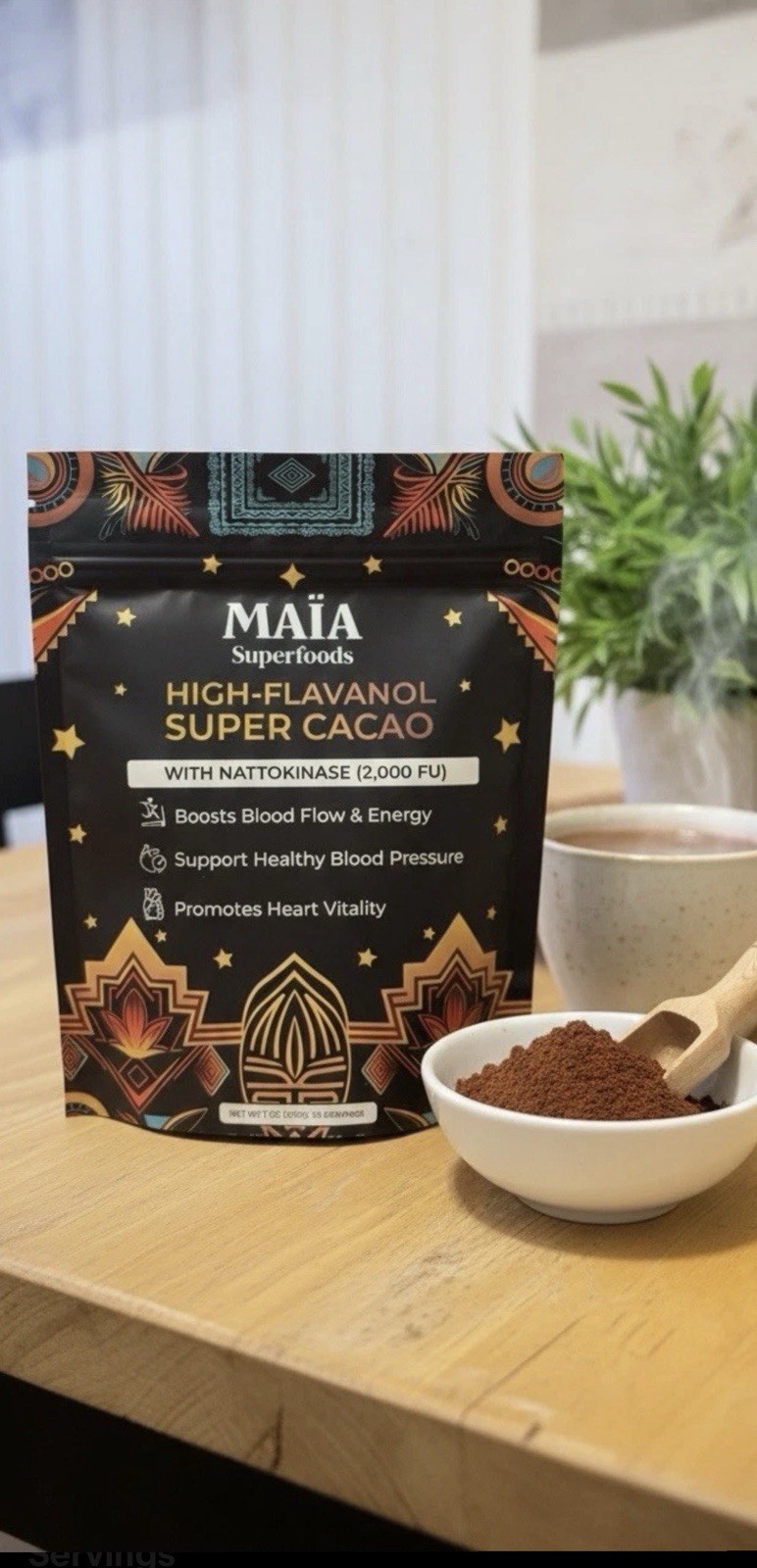 MAIA Ceremonial High Flavanol Super Cacao with NATTOKINASE 7 oz 30 Servings