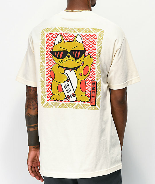 Zumiez A-Lab Feline Lucky Cream Cool Tee Shirt New Zumiez A-Lab Feline Lucky Cream Cool Tee Shirt New