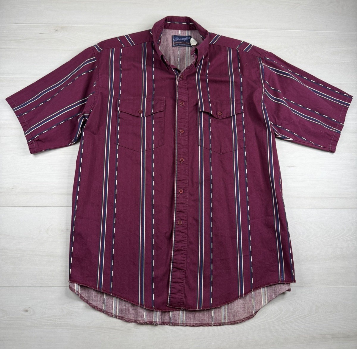 Vtg Wrangler Western Shirt Maroon Black Striped Cowboy USA Made Mens 17.5-35 XL Vtg Wrangler Western Shirt Maroon Black Striped Cowboy USA Made Mens 17.5-35 XL