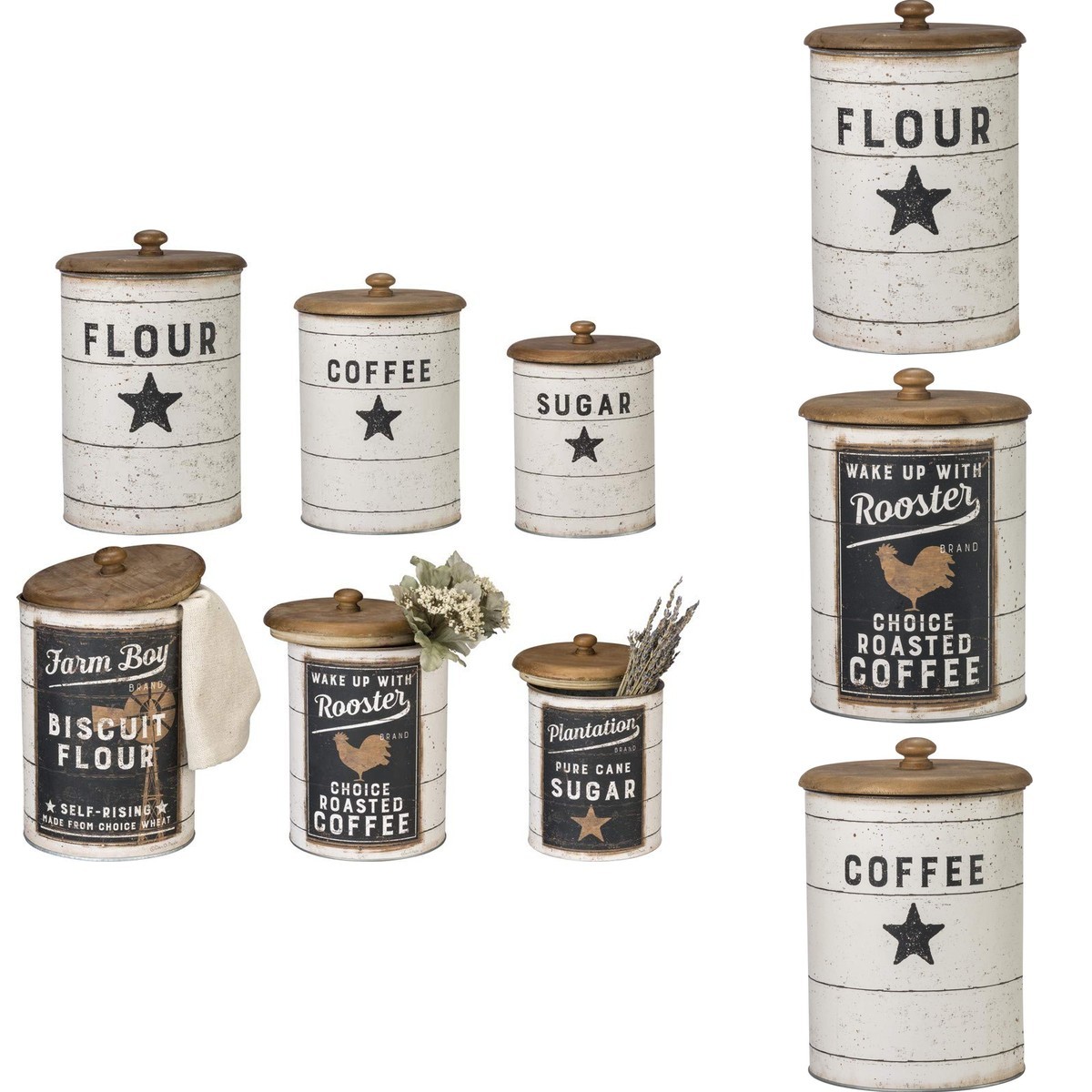 Primitives by Kathy 39060 Farmhouse Tin Canisters Set Sugar Coffee Flour