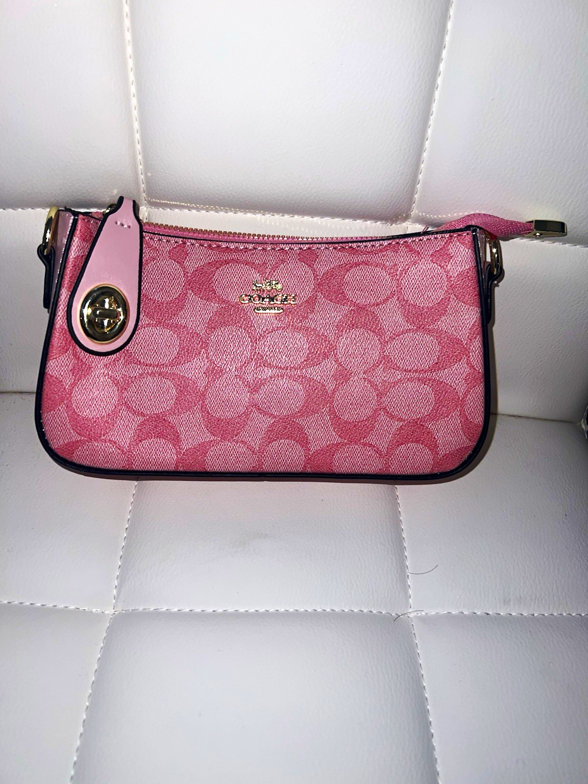 Coach Pink Logo Wristlet Crossbody Bag Zip Detachable Strap w/ Card Holder