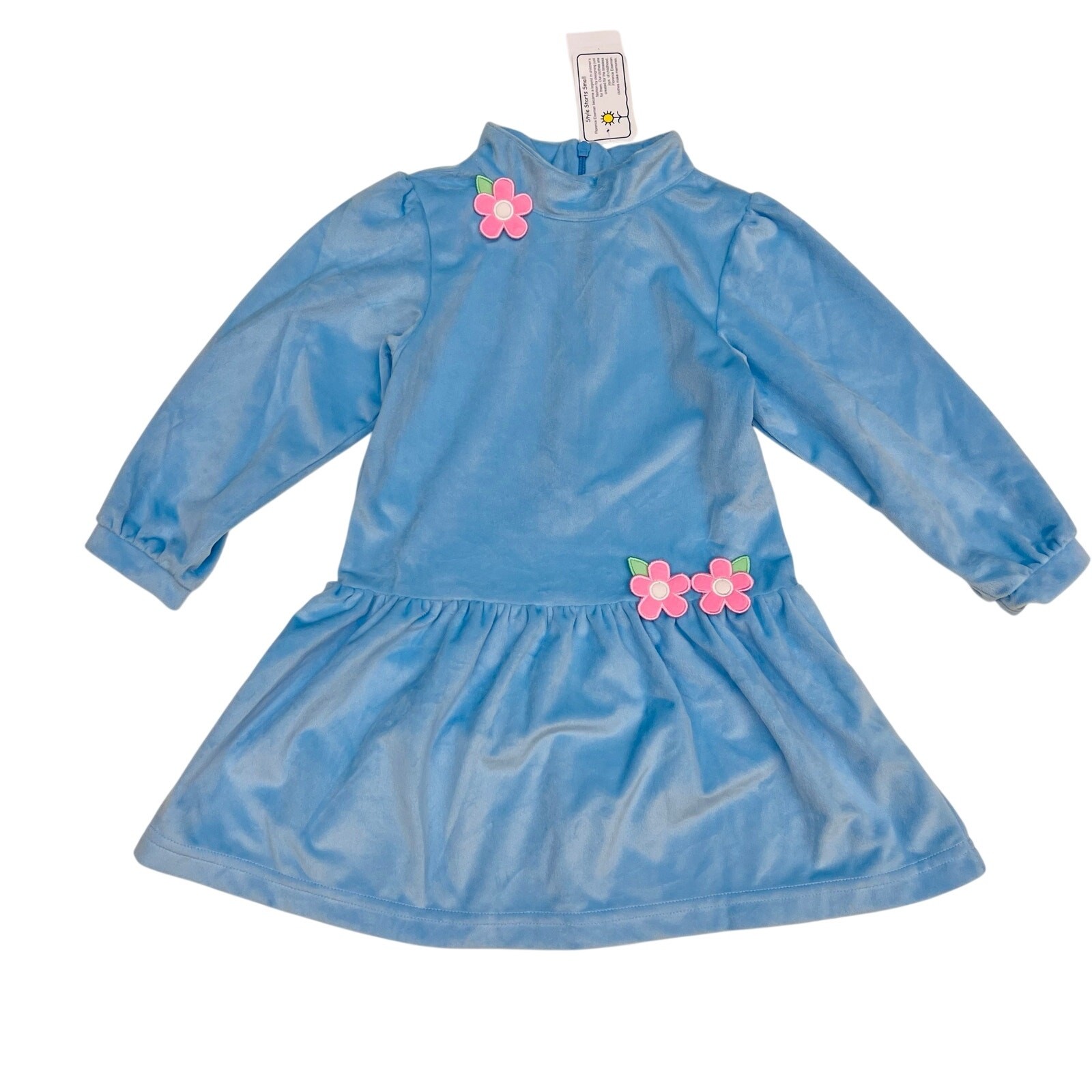 NWT Florence Eiseman 4T Velour Dress with Flowers in Blue