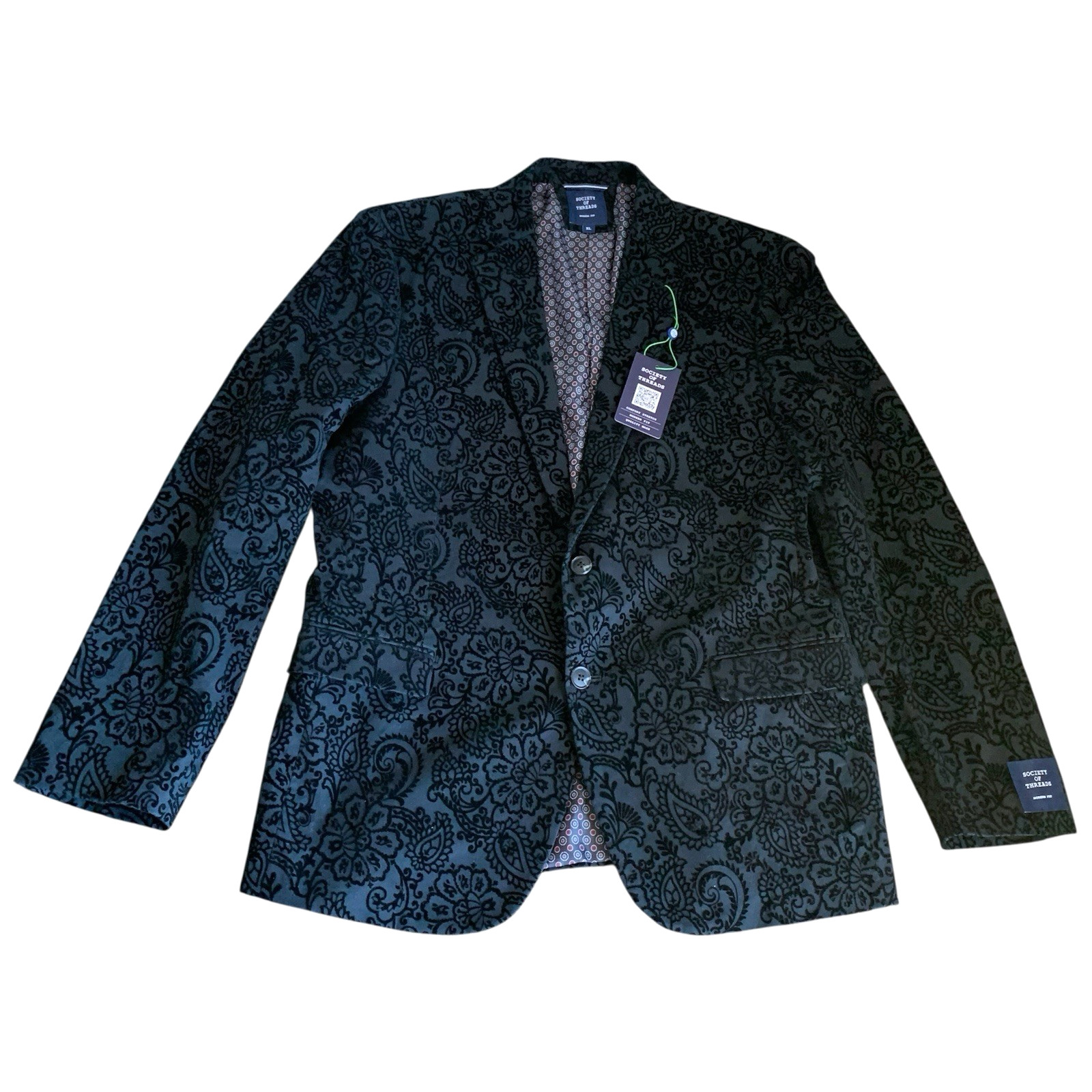 Society of Threads Men\'s Medium 38R-40R Velvet Sport Coat Flocked Paisley Modern