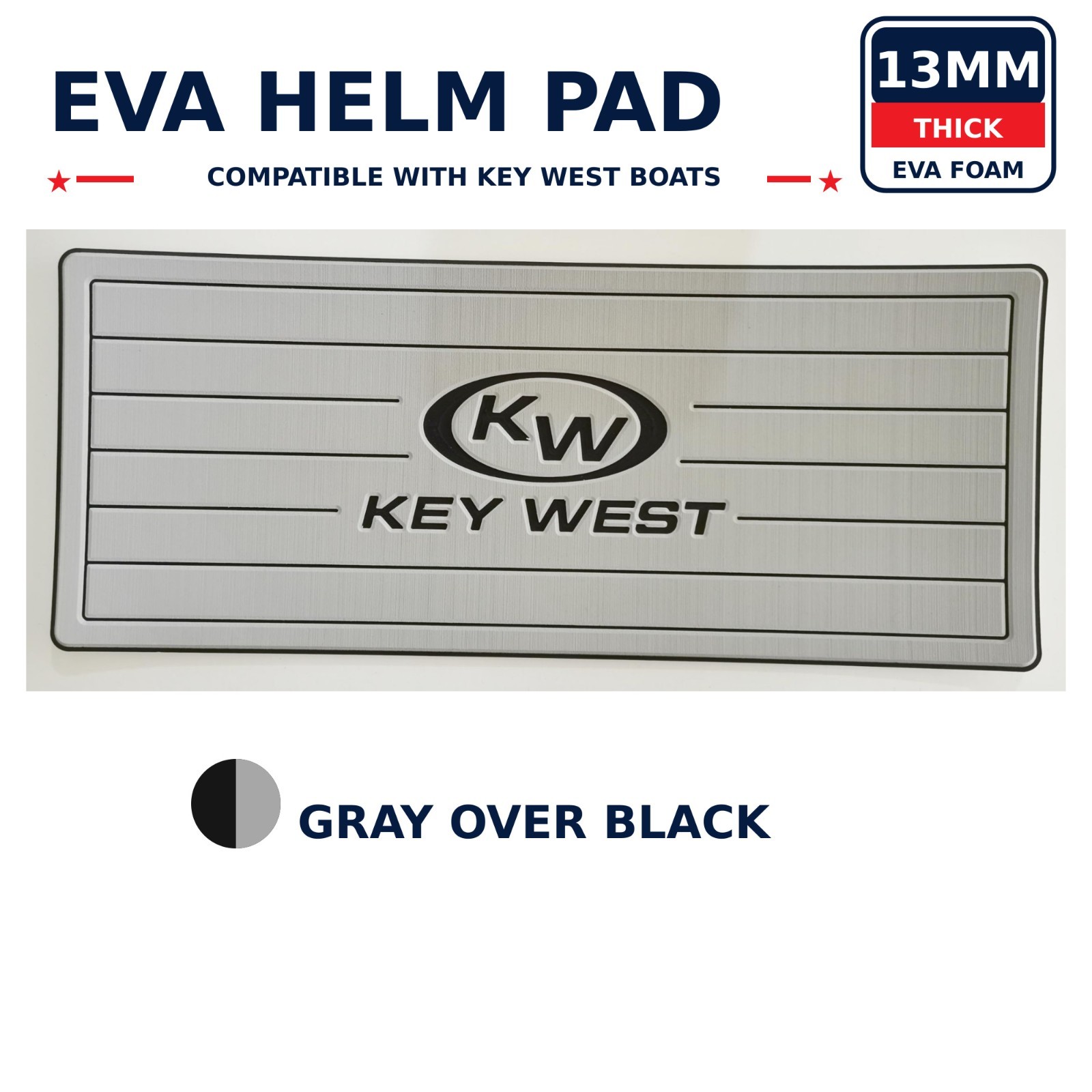 13mm Cushioned Boat Helm Pad for Key West 39x16 Gray over Black Marine Mat