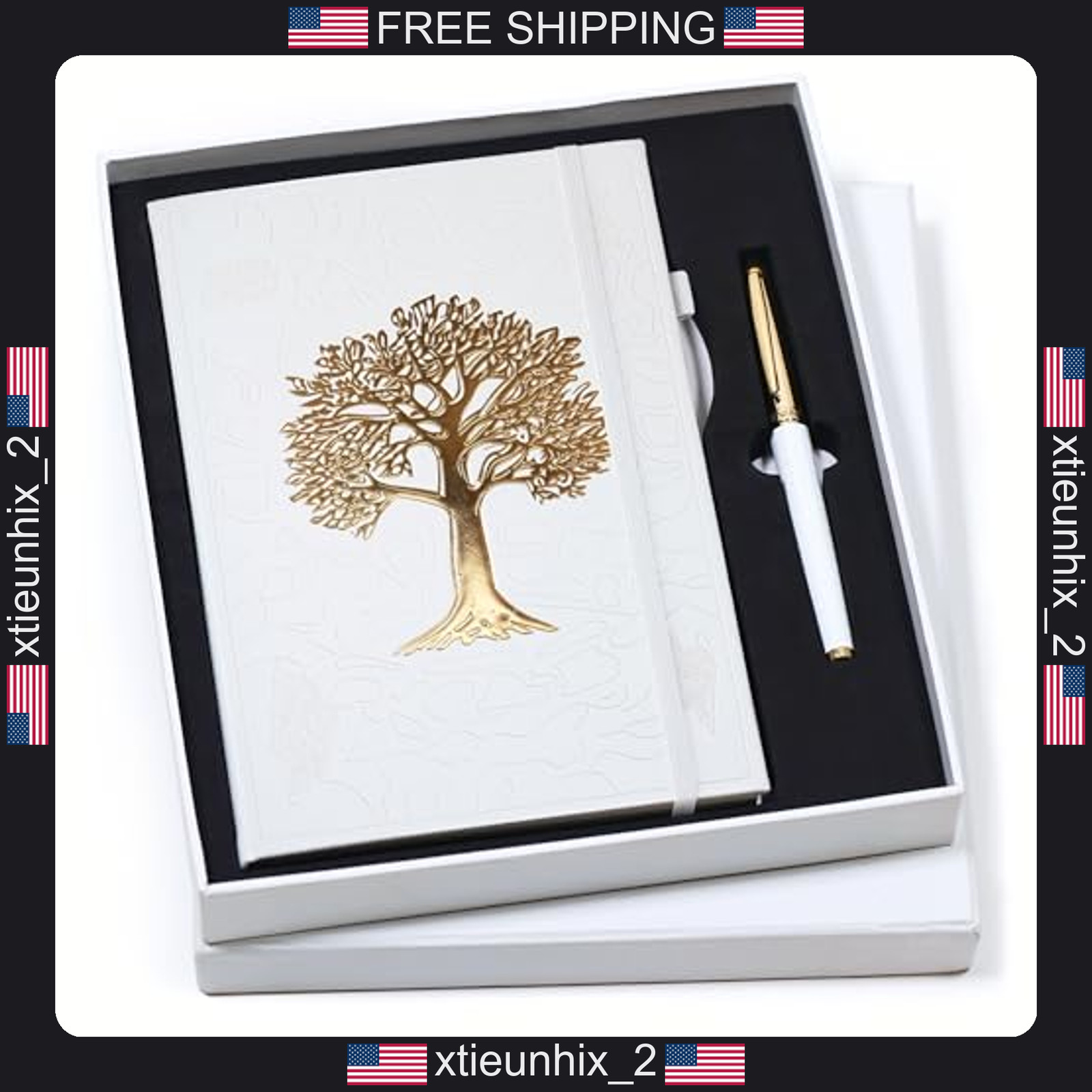 Tree of Life Journal and Refillable Gold Pen Set for Women, A5 Hardcover, 224