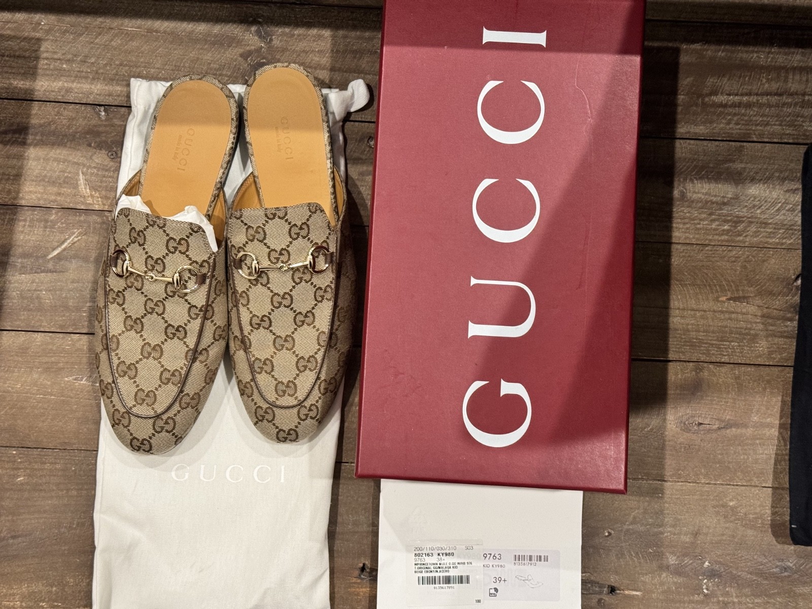 Gucci Women’s Princetown Slipper Beige GG. Used In Box & Bag Size 39.5/9.5US