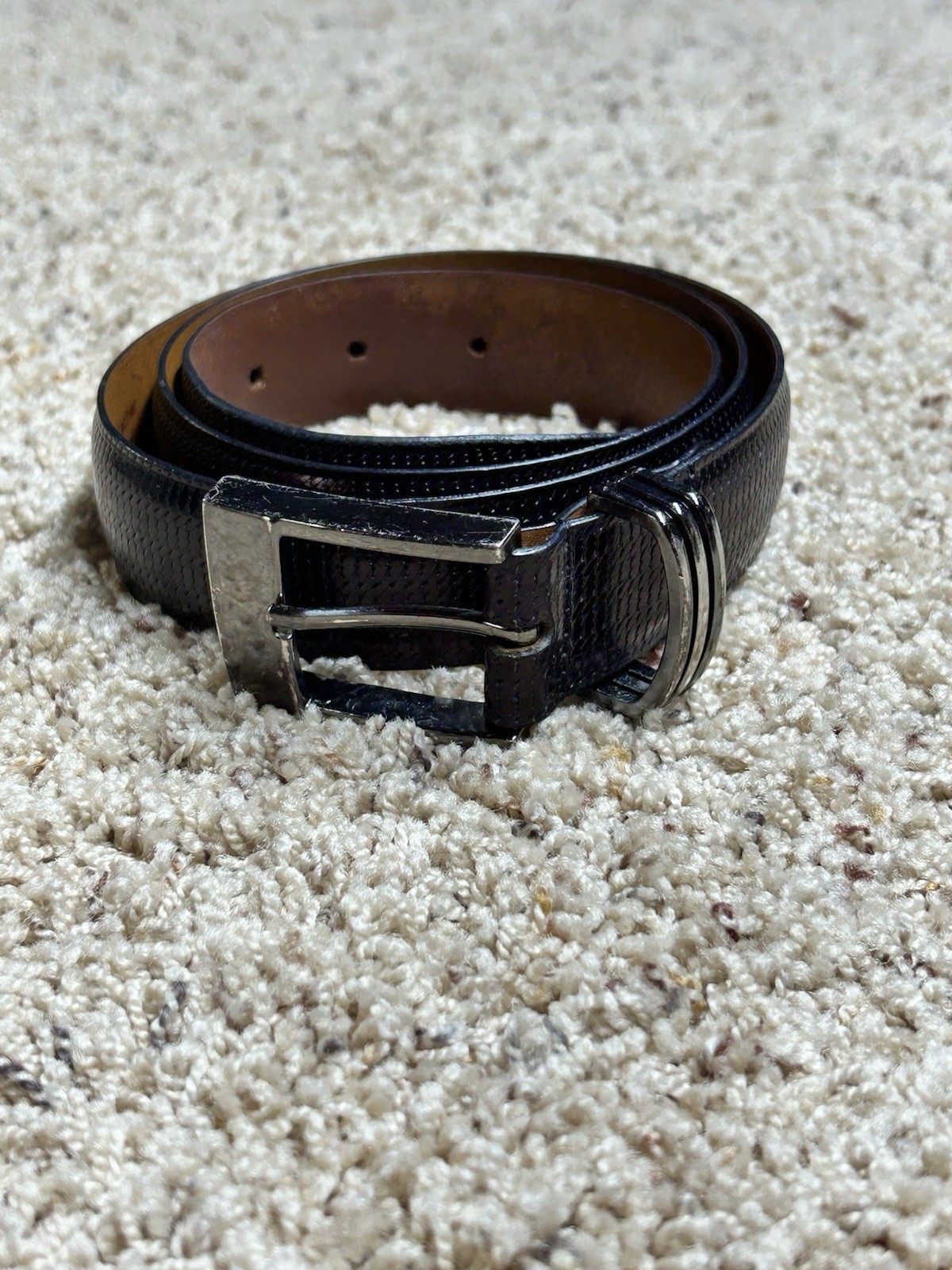 Vintage Bally Italian Leather Belt 36 Black Textured Silver Buckle American Made