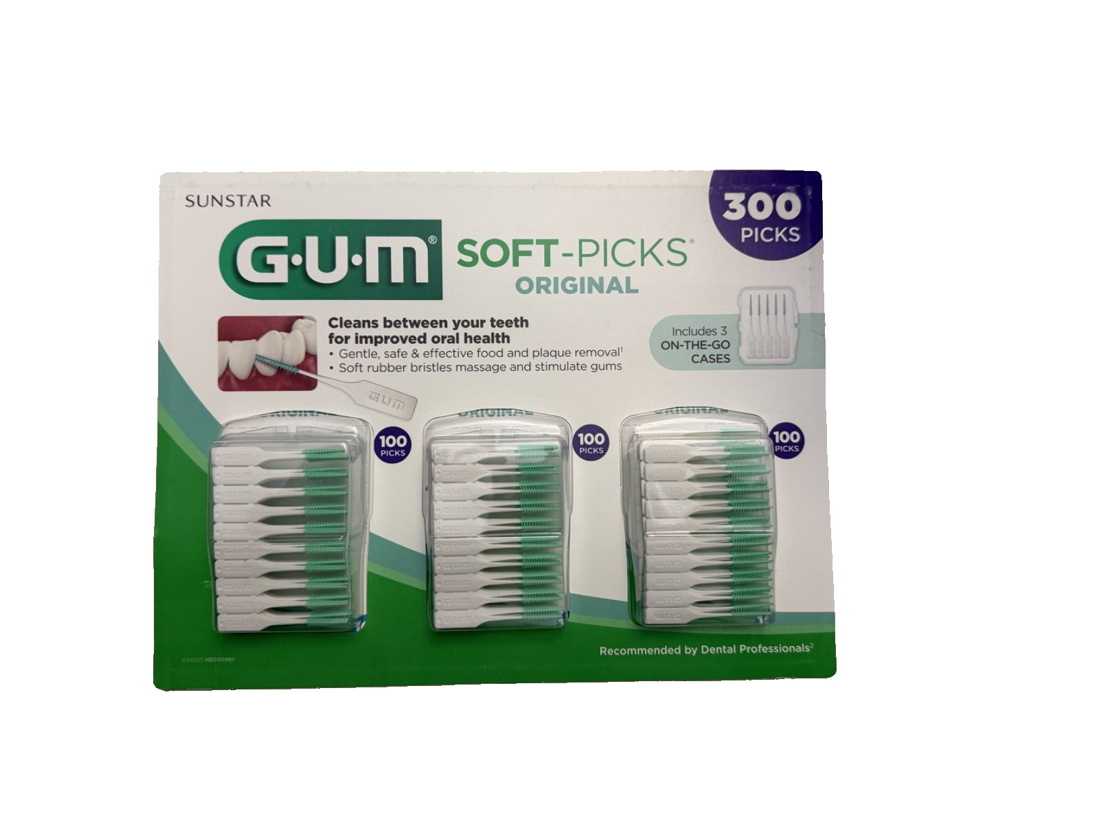 GUM Soft Picks 300 Dental Floss Picks w/ Cases Oral Care