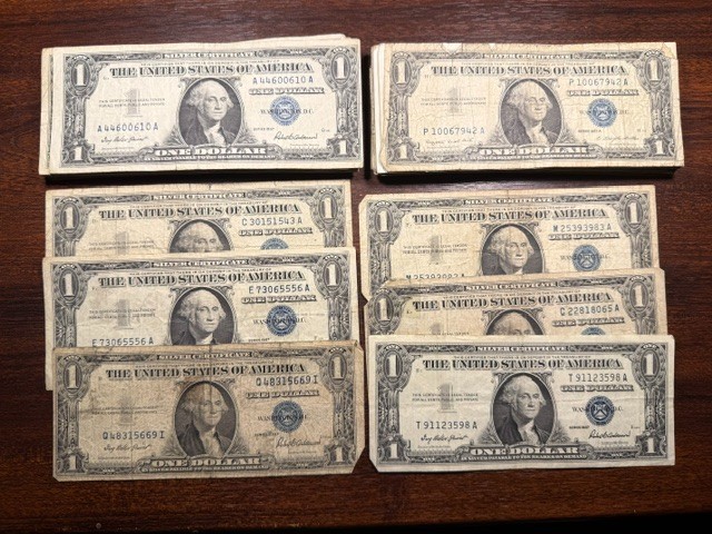 Random 1935 or 1957 $1 One-Dollar Bill Blue Seal Note Silver Certificate