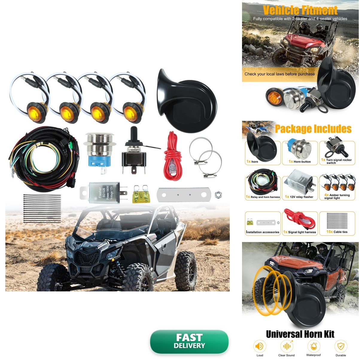 Tyranway UTV Turn Signal Kit Amber LED Blinker Polaris Can-Am Kawasaki